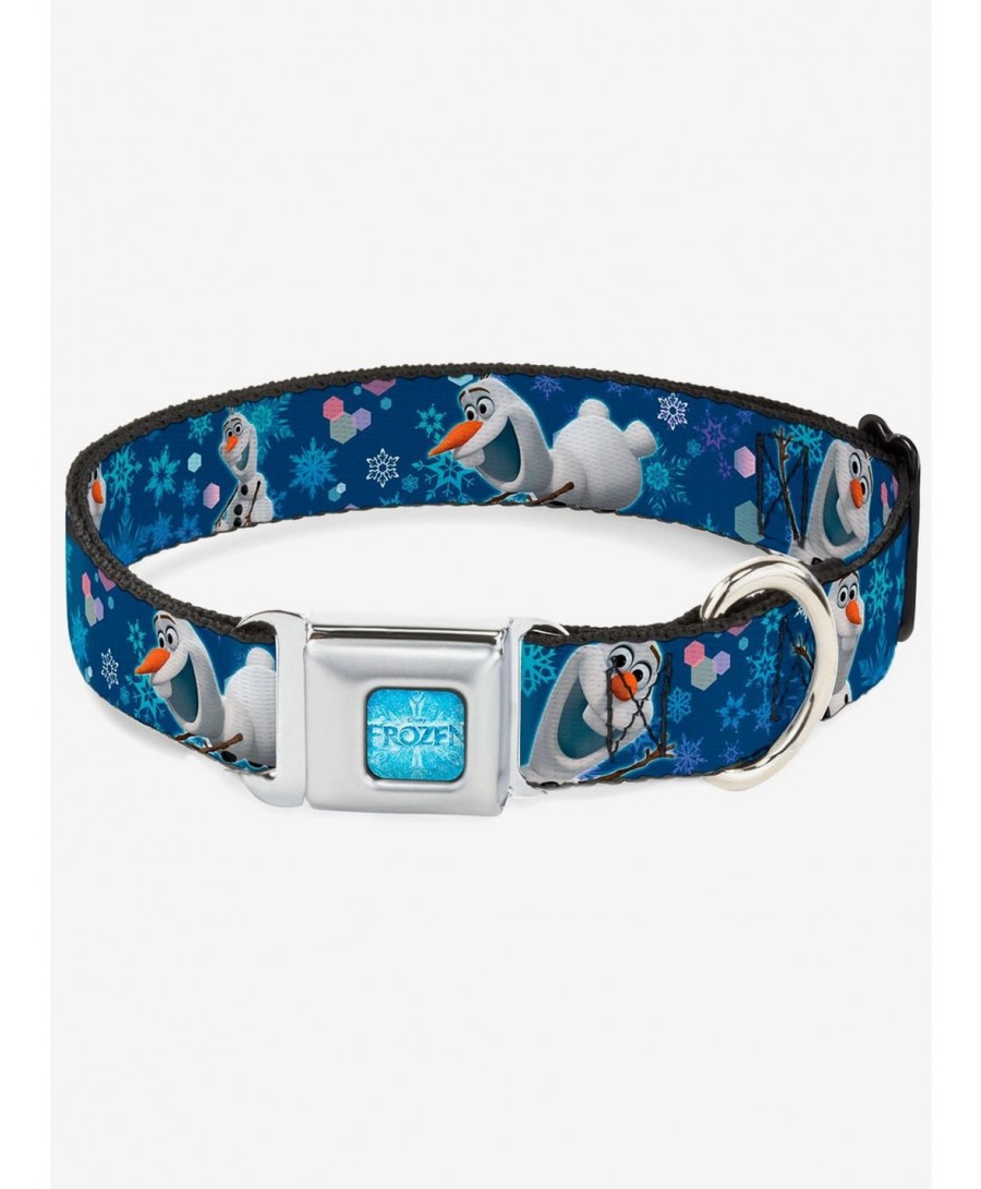 Festival Price Disney Frozen Olaf Poses Snowflakes Blues Seatbelt Buckle Dog Collar $8.02 Pet Collars